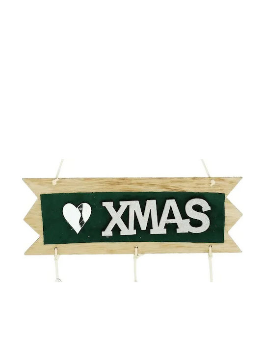 Decorațiune Din Lemn De Crăciun Model Flippy Litere De Crăciun Conuri Suspendate Inima 25x9 Cm Copac Ușă Verde Argintiu