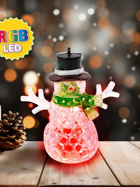Коледна LED Декорация RGB Зелен Снежен Човек 9 см Многоцветен Батерии