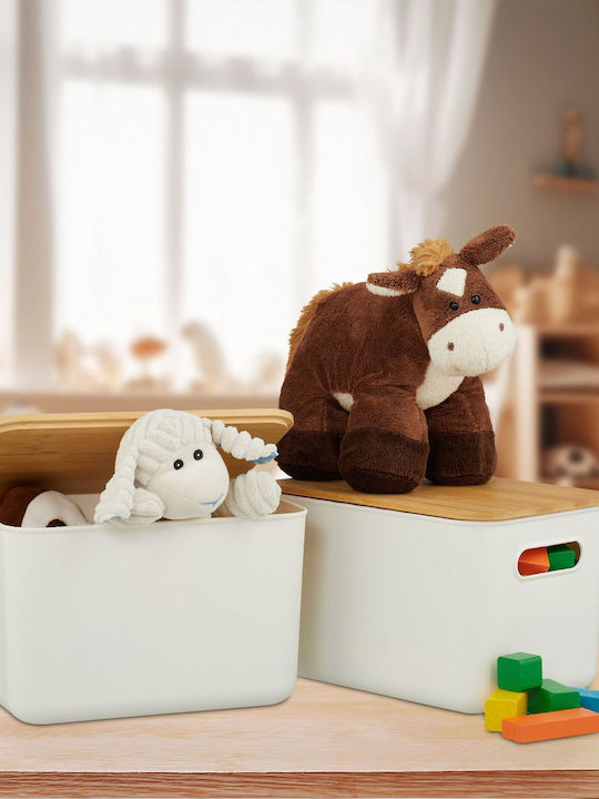 Relaxdays Coș De Depozitare Din Plastic Cu Capac Alb
