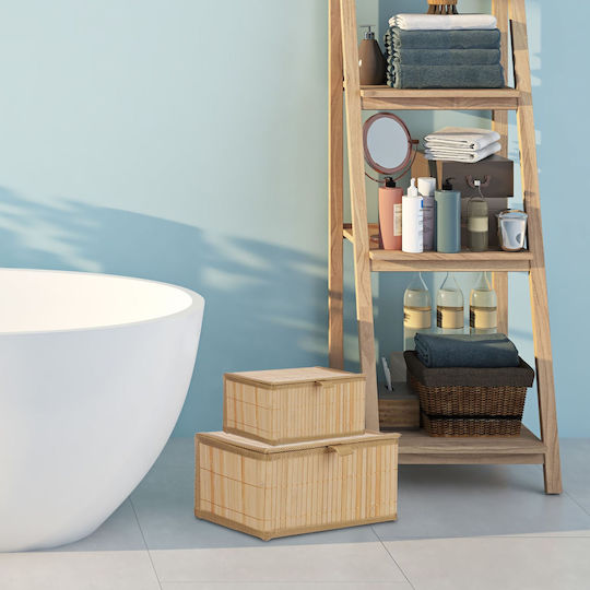 Relaxdays Καλάθι Αποθήκευσης Bamboo με Καπάκι Μπεζ 14x30x23cm 2τμχ