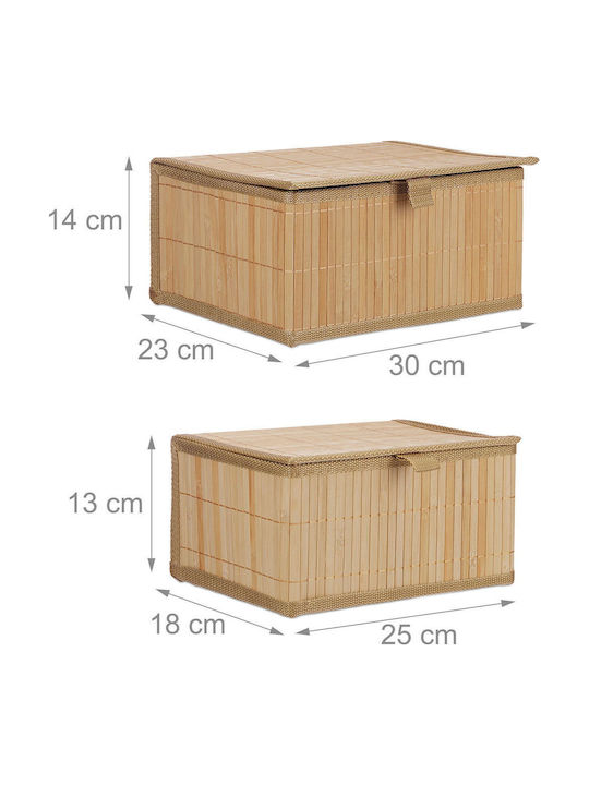 Relaxdays Coș De Depozitare Din Bambus Cu Capac Bej 14x30x23cm 2 Bucăți