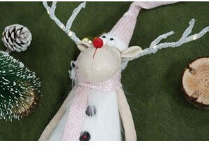 Christmas Reindeer Ornament Telescopic Legs Alista Home Pink White Textile 72 Cm