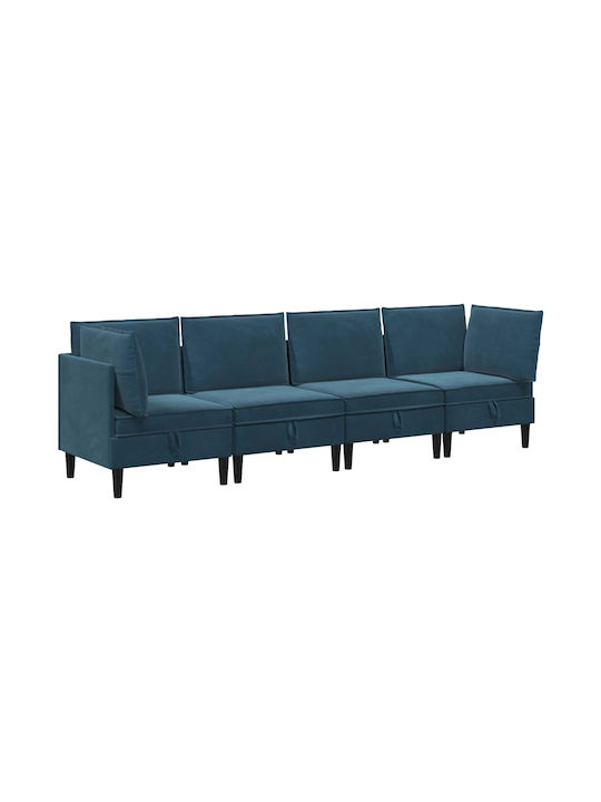 Four Seater Velvet Couch with Storage Space Blue 280x70x82cm