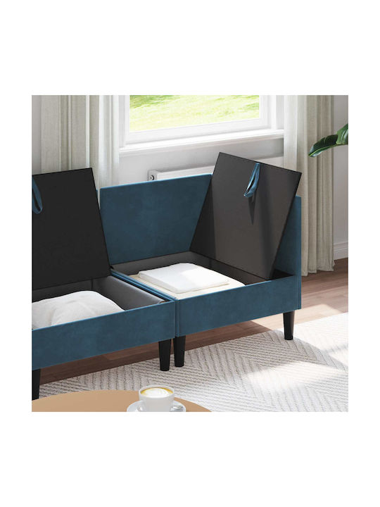 Four Seater Velvet Couch with Storage Space Blue 280x70x82cm
