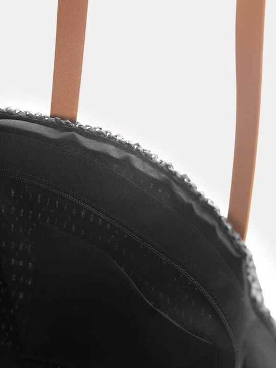 Ψάθινη Γυναικεία Τσάντα Shopper Ώμου Μαύρη