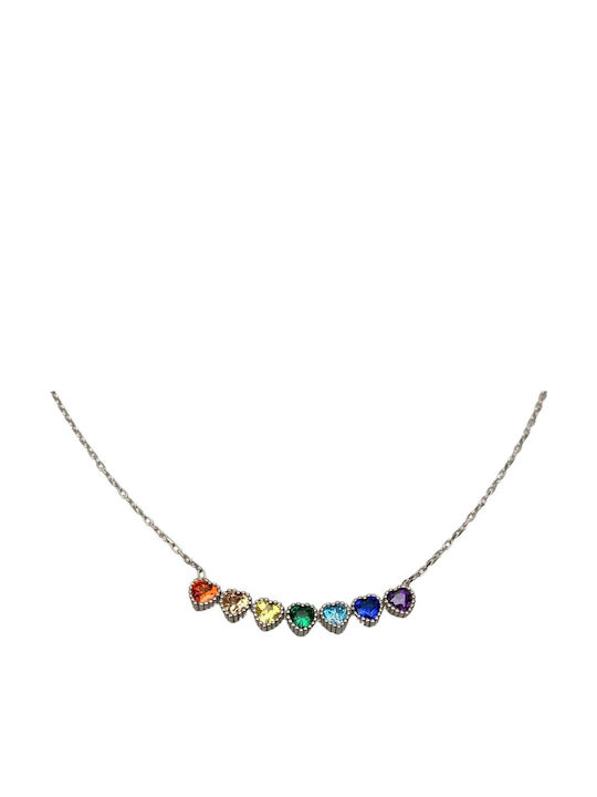 925 Silver Necklace Colorful Hearts 44 Cm 925 Silver Necklace Colorful Hearts 44 Cm