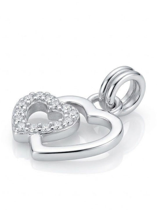 Pandantiv Argint 925 Jolie Femei Două Inimi Model Pietre Cubic Zirconiu 0.8 G 1 X 1 Cm Argint