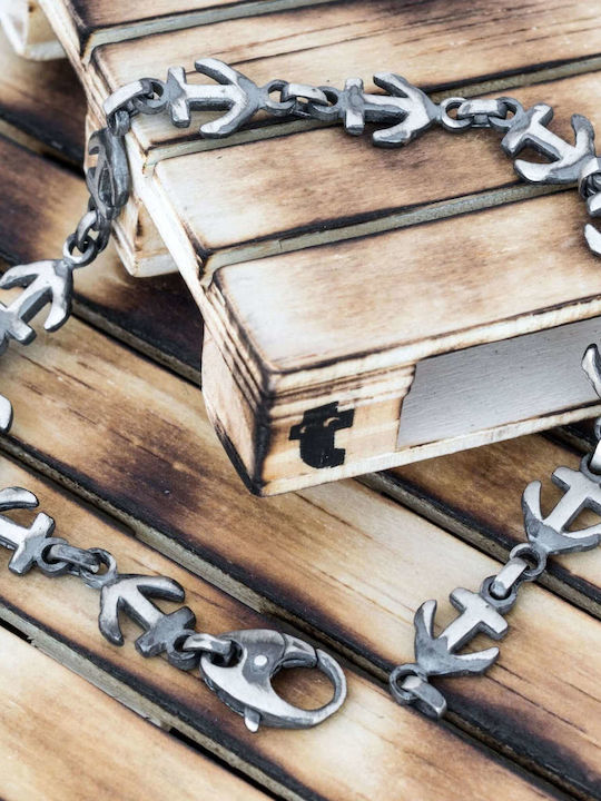 Βραχιόλι Ανδρικό Αλυσίδα Άγκυρες Χειροποίητο Ασήμι 925 18cm