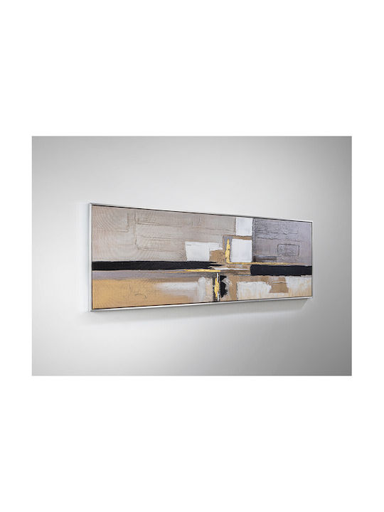 Acrylic Painting Confines 145x50 Silver Frame White Grey Ecru Brown Black Beige Multicolored Gold