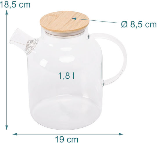 Relaxdays Teapot with Filter Glass Transparent 1800ml