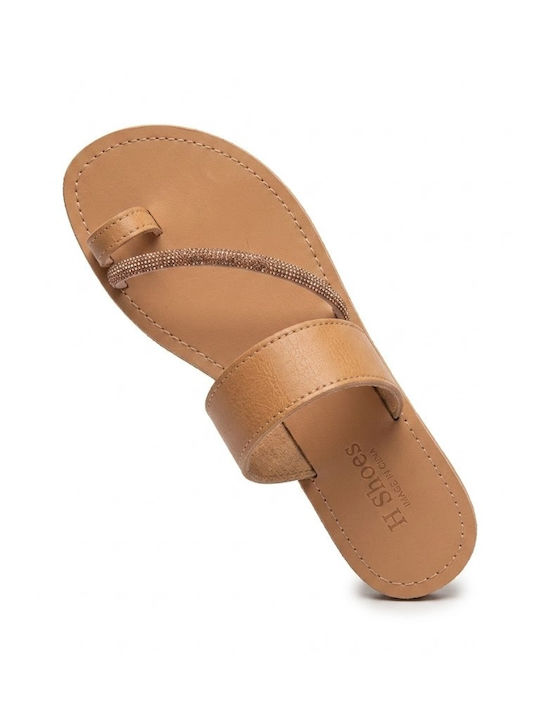 Leather Women's Flat Sandals Tabac Brown