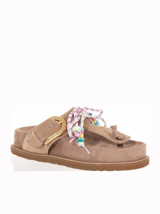 Δερμάτινα Γυναικεία Ανατομικά Σανδάλια Flatforms Μπεζ