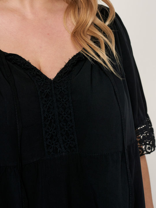 Cotton Tunic Short Sleeve Black