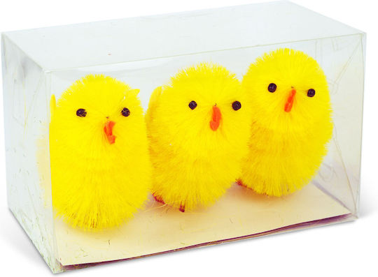 Easter Decoration Yellow Chicks Set 3 Pcs 6.7 X 5 Cm Plastic Textile