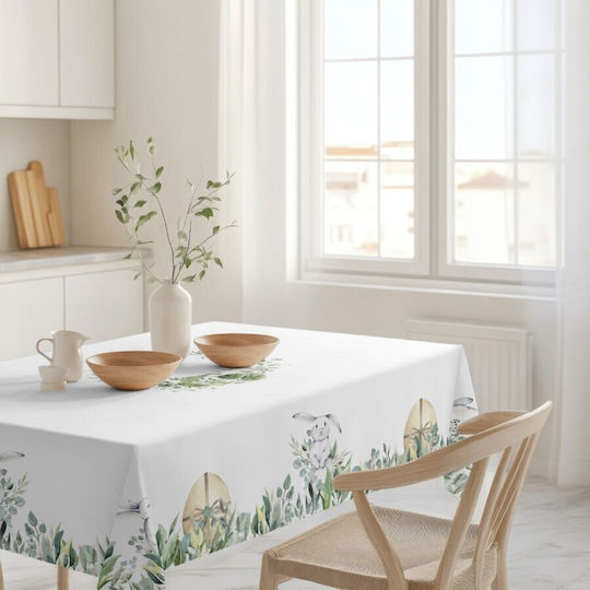100% Cotton White Tablecloth Leaves 140x180cm Gizmo