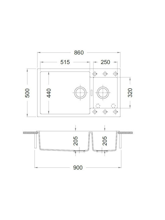 Macart НE02071007 Drop-In Кухненска Мивка от Течен Гранит със Смесител М86xШ50cm