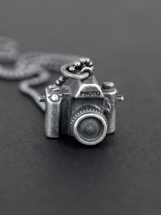 Men's Pendant Photography Camera Handmade Silver 925 Chain Bead