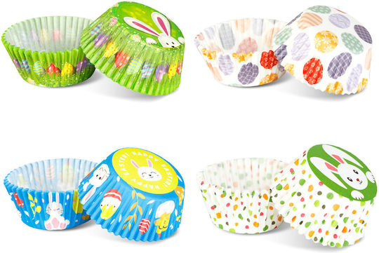 Set 100 Hârtie Pentru Brioșe Tematică De Paște 25 X 4 Culori 7 X 5 X 3,2 Cm