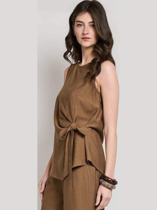 Women's Brown Set with Trousers with Rubber Band in Relaxed Fit