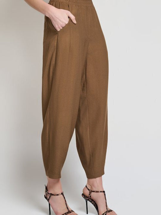 Women's Brown Set with Trousers with Rubber Band in Relaxed Fit