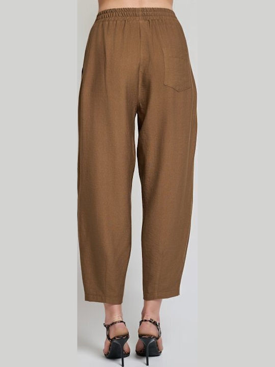 Women's Brown Set with Trousers with Rubber Band in Relaxed Fit