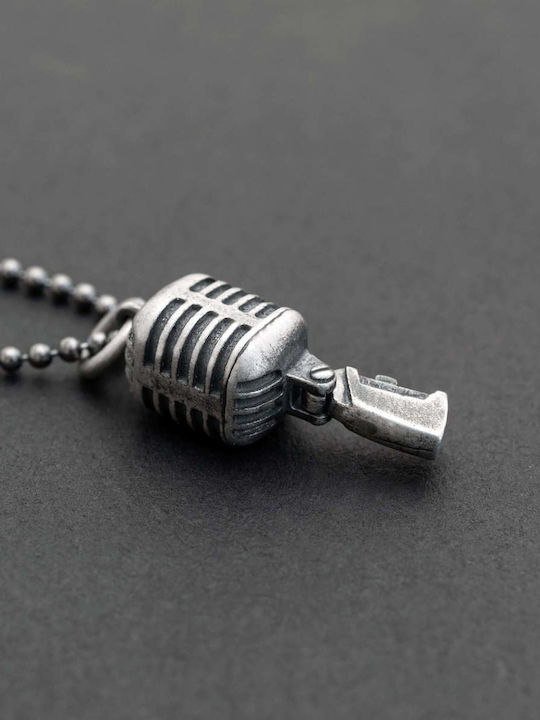 Men's Vintage Pendant Microphone Handmade Silver 925 Chain Bead