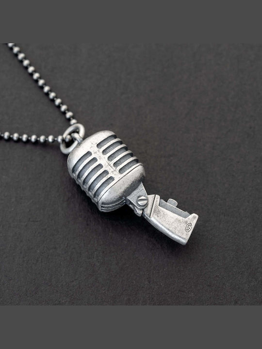 Men's Vintage Pendant Microphone Handmade Silver 925 Chain Bead