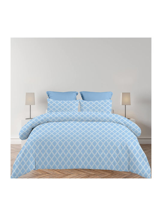 Astron Italy Lucia King Size Bed Sheets Set With Rubber Hugger 260x280cm Lucia Blue 4 Pieces