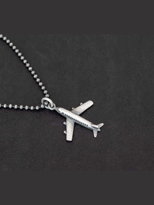 Men's Airplane Pendant Handmade Silver 925 Chain Roll 60cm