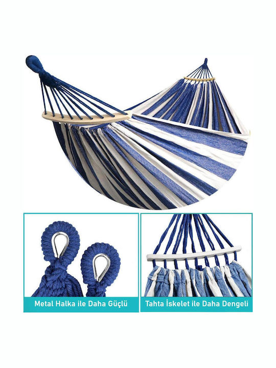 SteweHome Αιώρα Διπλή Υφασμάτινη Μπλε 260x150εκ. SteweHome Αιώρα Διπλή Υφασμάτινη Μπλε 260x150εκ.