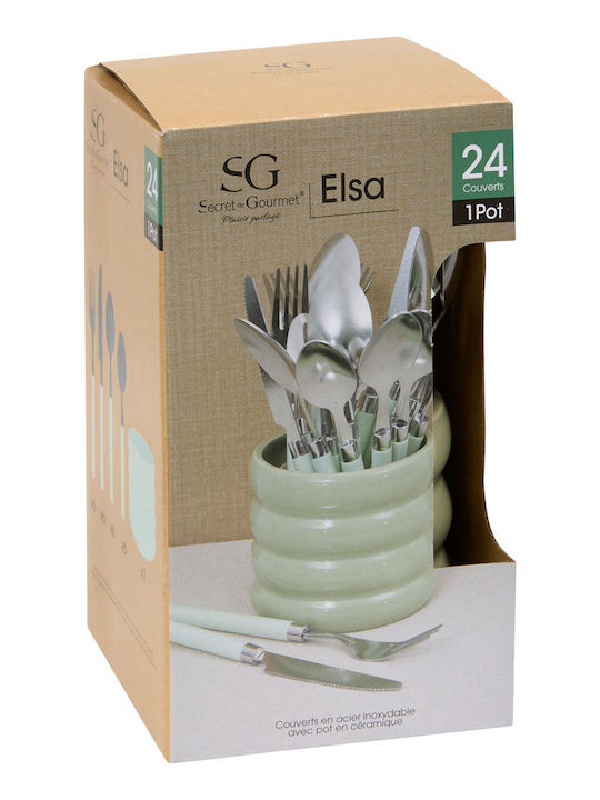 Cutlery Set Green 24 Pieces