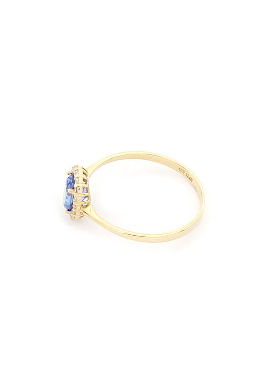 Single Stone Ring Rosette From 14K Gold With Zircon