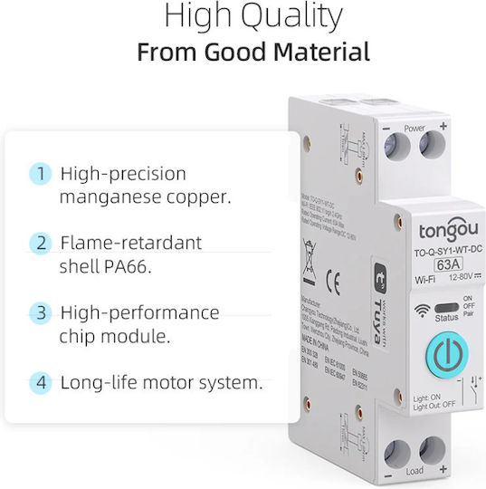 Smart Switch Tongou To-q-sy1-wt-dc System Tuya Wi-fi 1p+n 12-80v 63a