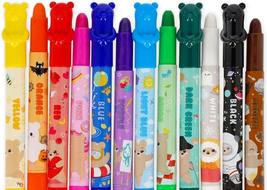 Σετ Κηρομπογιών Twist Up Teddy Friends 12 Χρώματα 8mm Legami