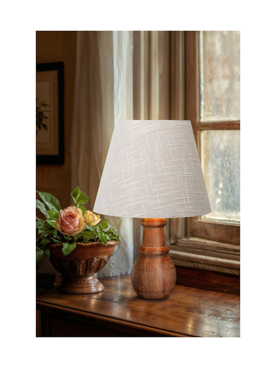 SteweHome Wooden Table Lamp LED with Beige Shade and Base