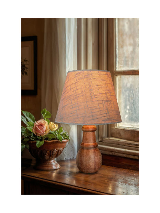 SteweHome Wooden Table Lamp LED with Beige Shade and Base