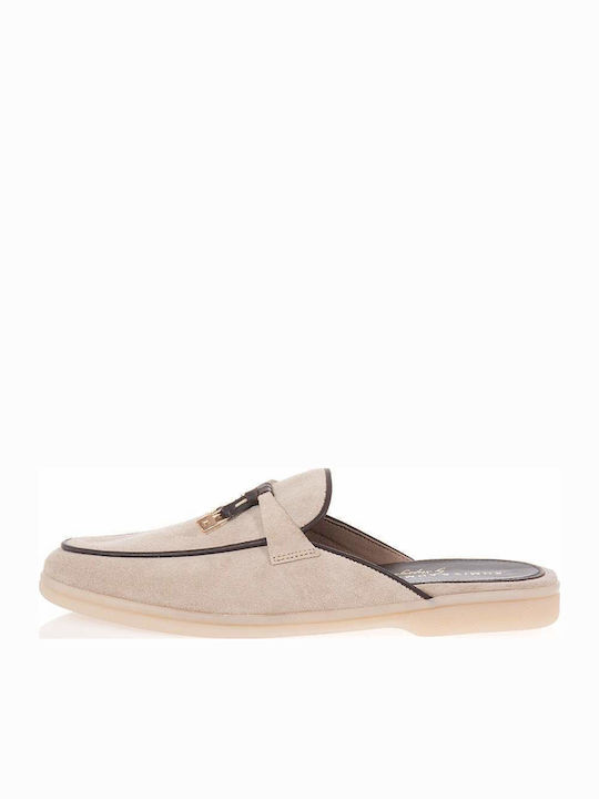 Suede Mules με Τακούνι σε Μπεζ Χρώμα