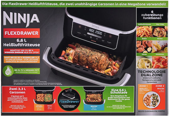 Ninja Air Fryer с Двойна Подвижна Кошница 6.6л Черен AF550EU
