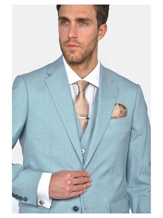 Summer Men's Suit with Vest Slim Fit Teal