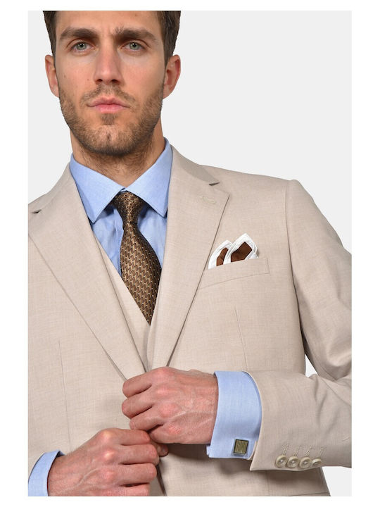 Winter Men's Suit with Vest Slim Fit Beige