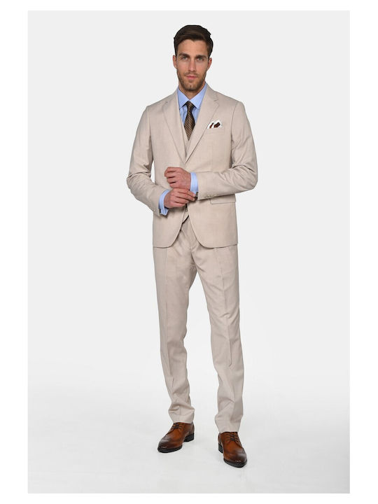 Winter Men's Suit with Vest Slim Fit Beige