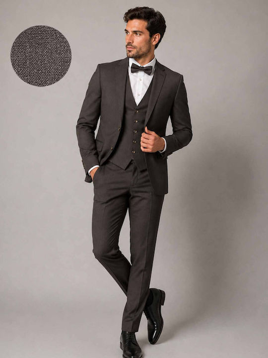 Men's Groom's Suit with Vest with Slim Fit Brown