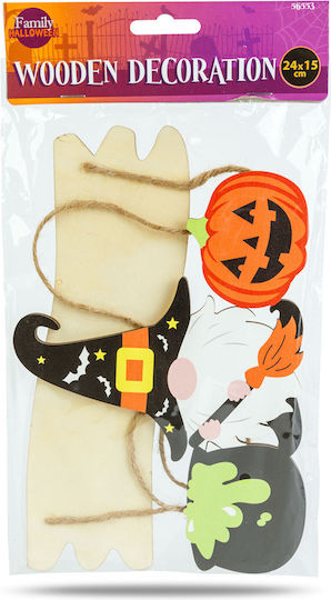 Decoratiune Din Lemn De Halloween Elf Care Poate Fi Agatat 24 X 15 Cm Elf Dovleac Negru