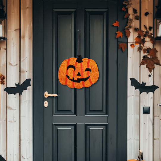 Decorațiune De Halloween Dovleac Agățabil Mdf 30 X 25 Cm Portocaliu Negru Sclipici