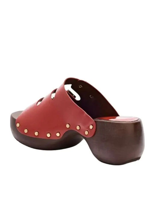 Pescura Damen Sandalen Rote Leder Anatomic mit Strass
