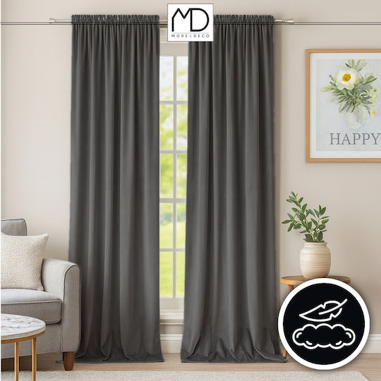More&Deco Κουρτίνα Συσκότισης με Τρέσα Gray 140x250εκ.