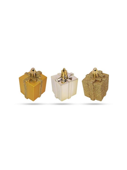 Christmas Decoration Set Golden Gift Boxes 6 Pcs 4.5 Cm