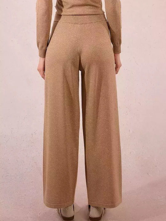 Women's Fabric Trousers in Straight Leg Style Beige