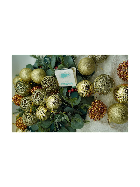 Set 28 Ornamente De Crăciun Pentru Brad Tip Glob Cupru Aurit Din Polistiren Cu Sclipici Finisaj Cutie 18 Cm Adâncime X 22 Cm Înălțime X 18 Cm Lungime