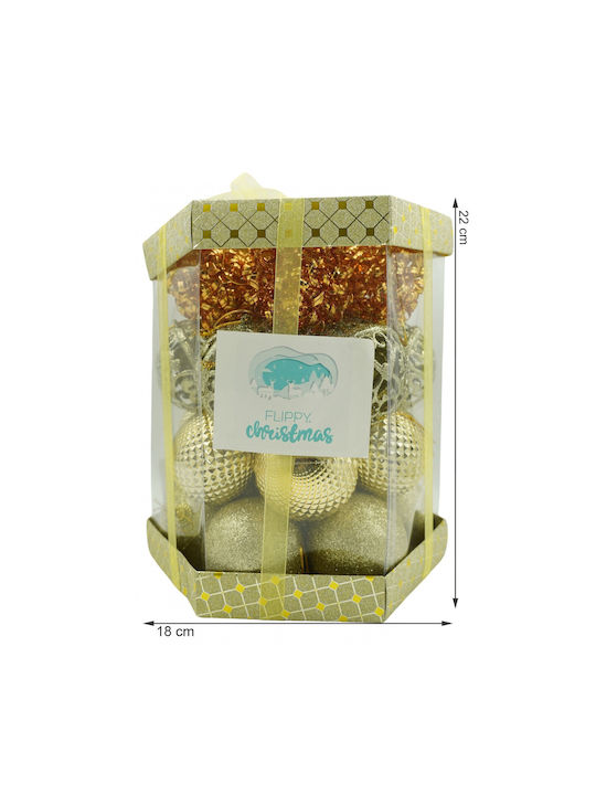 Set 28 Ornamente De Crăciun Pentru Brad Tip Glob Cupru Aurit Din Polistiren Cu Sclipici Finisaj Cutie 18 Cm Adâncime X 22 Cm Înălțime X 18 Cm Lungime